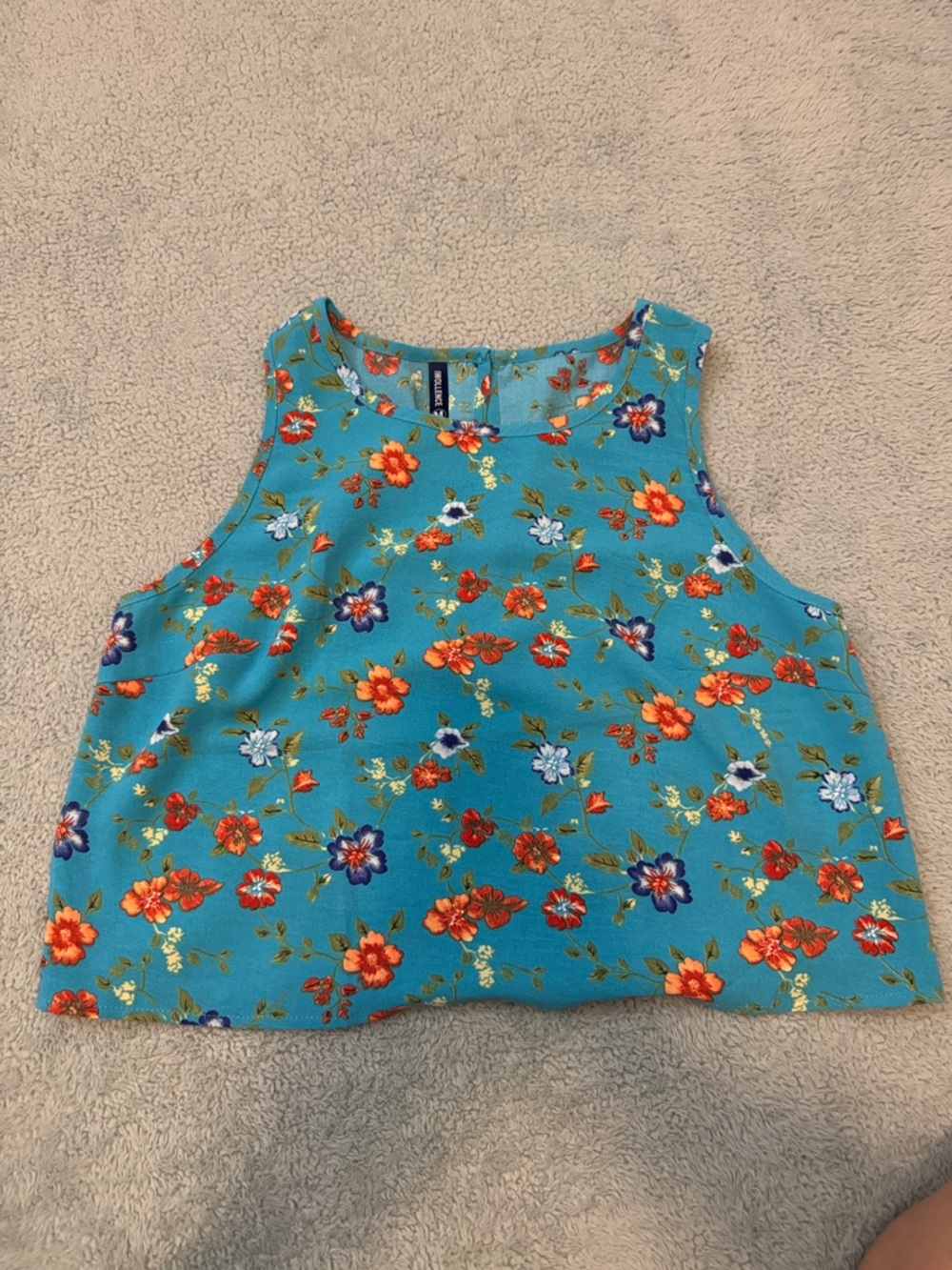 Turquoise Floral Sleeveless Tank Top